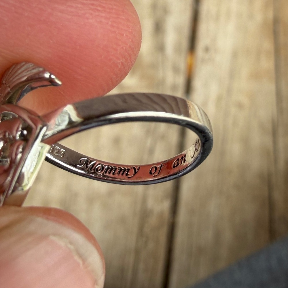 Sterling Silver Mommy of an Angel Footprint Heart Ring Women Size 6.5 Silver - Picture 3 of 8
